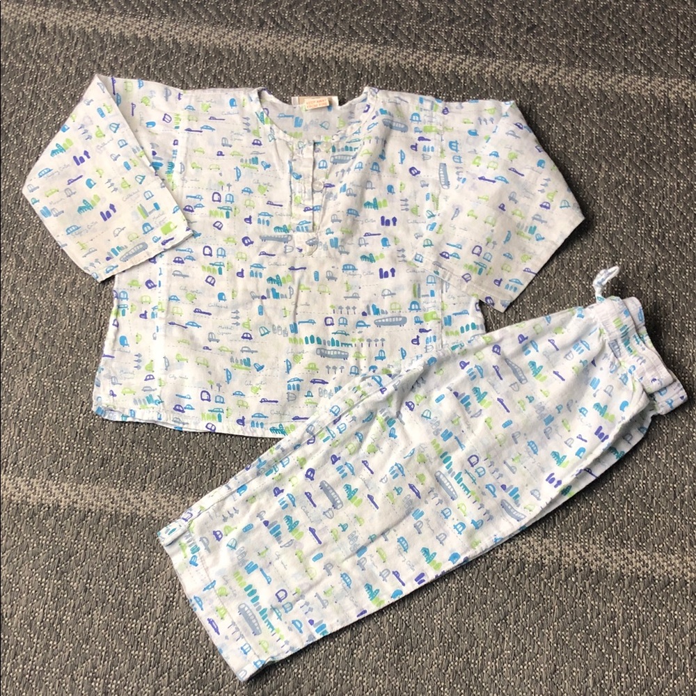 Zara White Pajama Set with Blue and Green Prints
